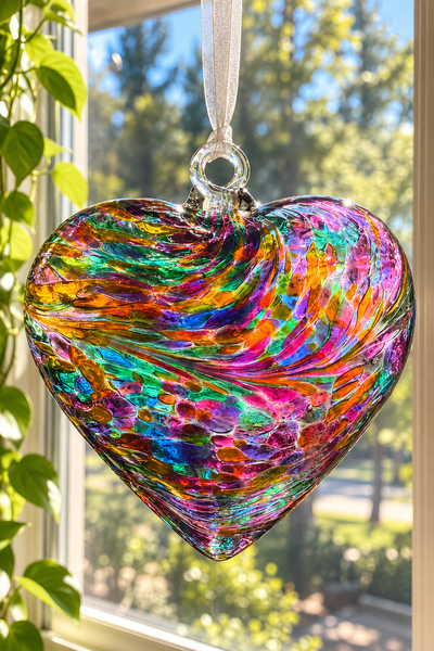Hand Blown Glass Friendship Heart Orb - Multi Turquoise