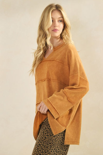 Golden Hour Raw Seam Pullover - Sandy Brown - SALE