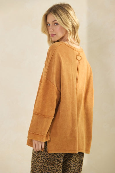 Golden Hour Raw Seam Pullover - Sandy Brown - SALE