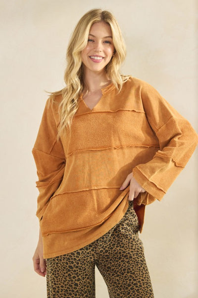Golden Hour Raw Seam Pullover - Sandy Brown - SALE