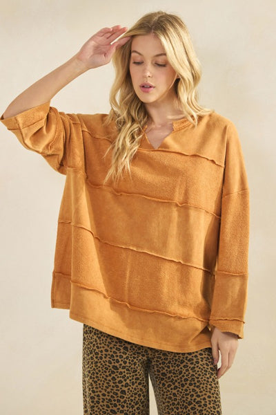 Golden Hour Raw Seam Pullover - Sandy Brown - SALE