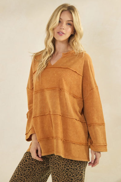 Golden Hour Raw Seam Pullover - Sandy Brown - SALE