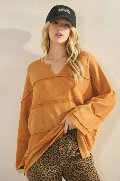 Golden Hour Raw Seam Pullover - Sandy Brown - SALE