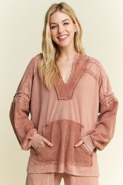 Mineral Washed Kangaroo Pocket Hoodie Sweatshirt - Sugar Rose
