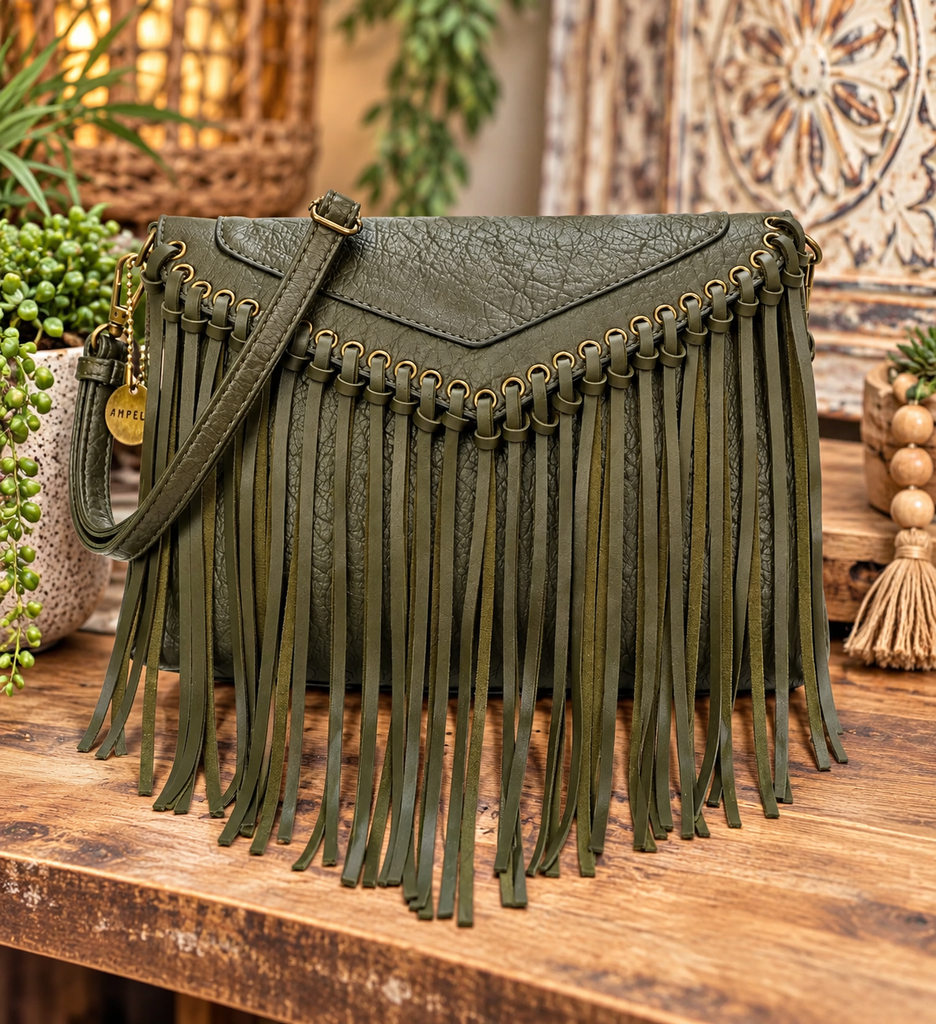 Fringed Crossbody Bag - Army Green