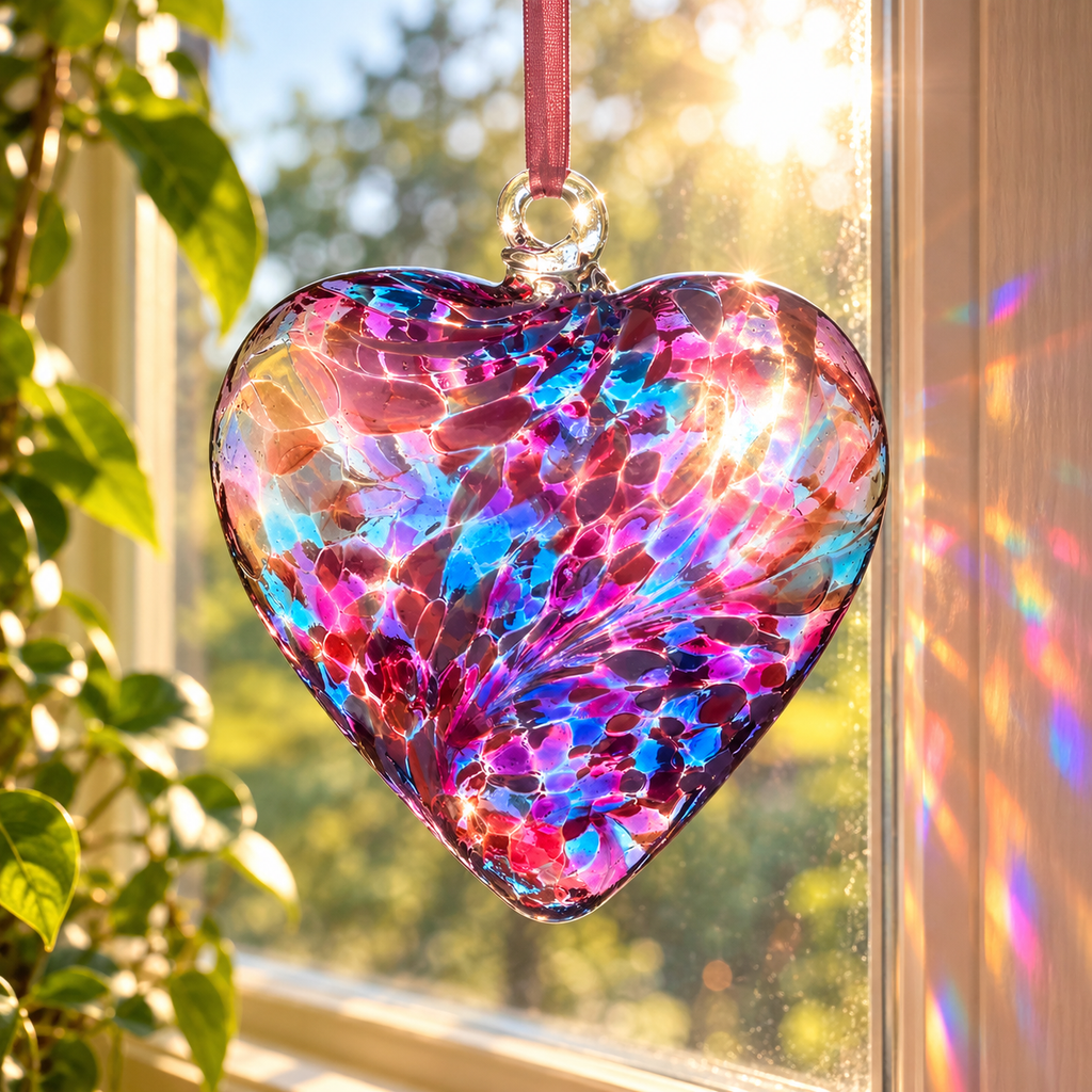 Small Hand Blown Glass Friendship Heart - Blue/Pink