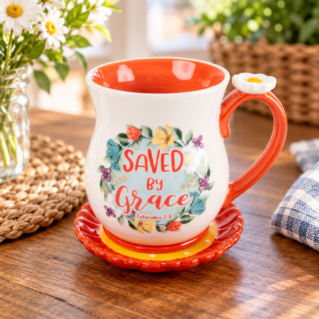 Ceramic Mug & Coaster Set: Saved By Grace