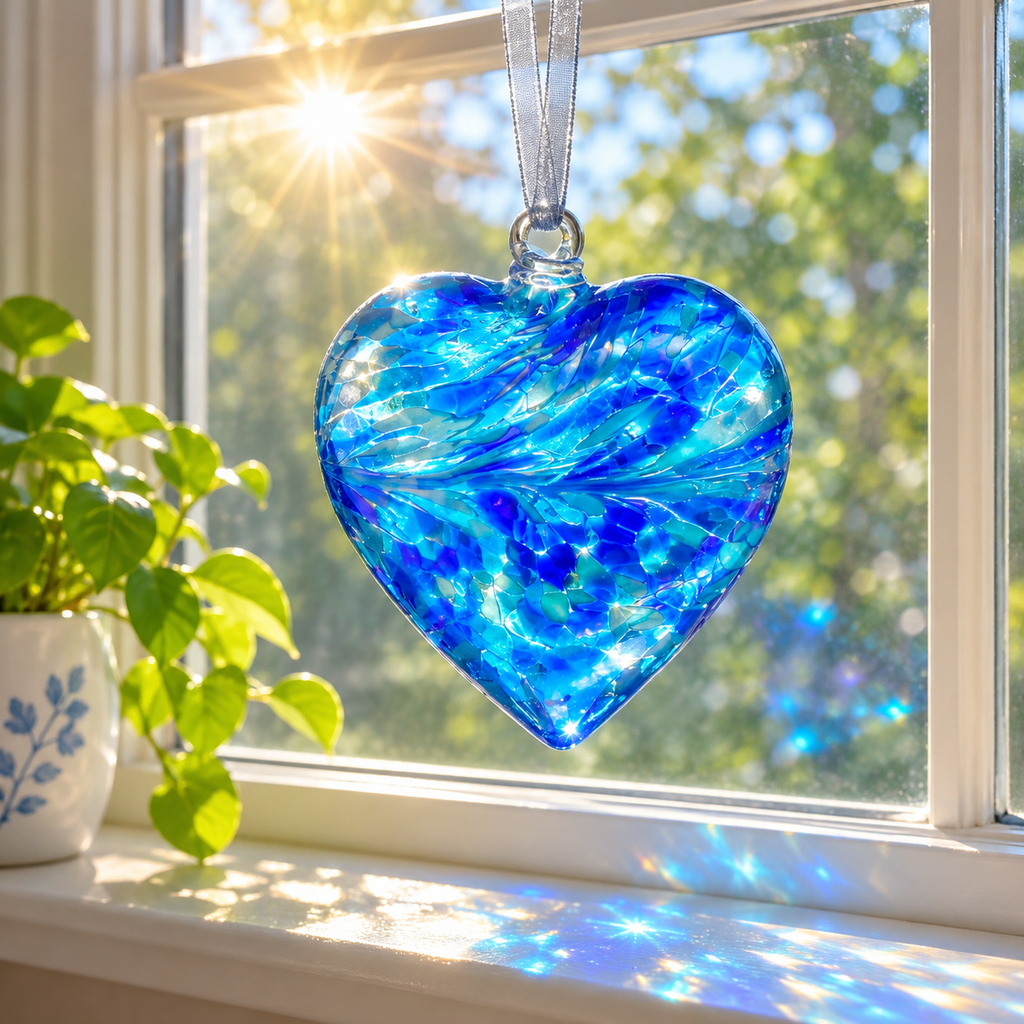 Small Hand Blown Glass Friendship Heart - Blue