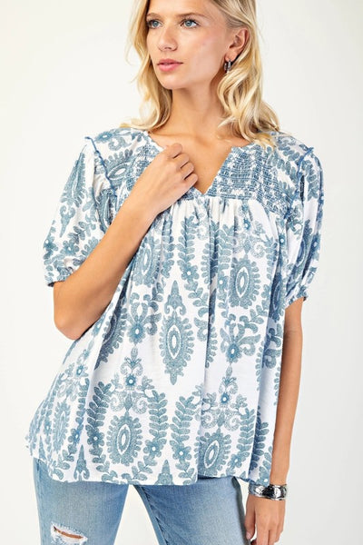 Printed Bohemian Top - Blue