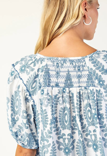 Printed Bohemian Top - Blue