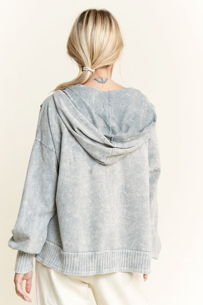 Mineral Washed Hoodie Sweatshirt w/ Thumbholes- Silver Grey