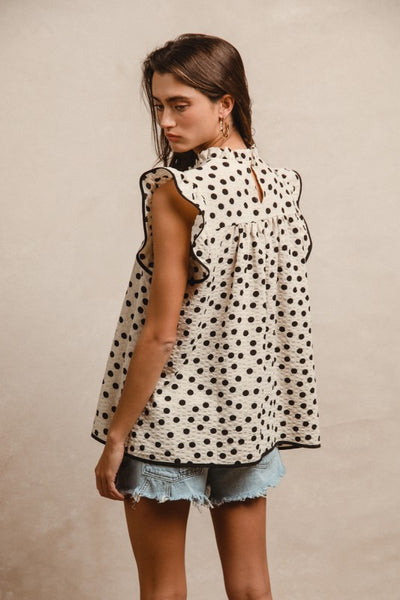 Polka Dot Smocked Top - Oatmeal
