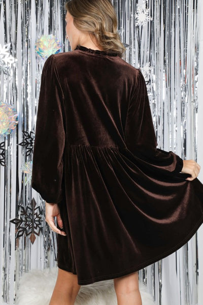 Velvet Babydoll Dress - Brown - SALE