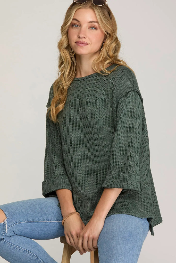 3/4 Sleeve Knit Top - Green