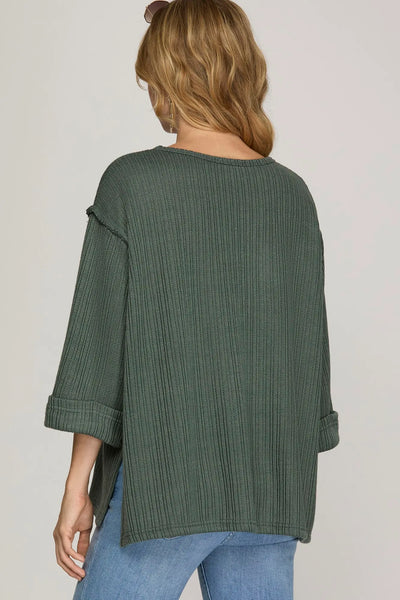 3/4 Sleeve Knit Top - Green