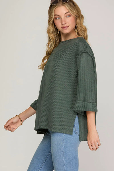 3/4 Sleeve Knit Top - Green