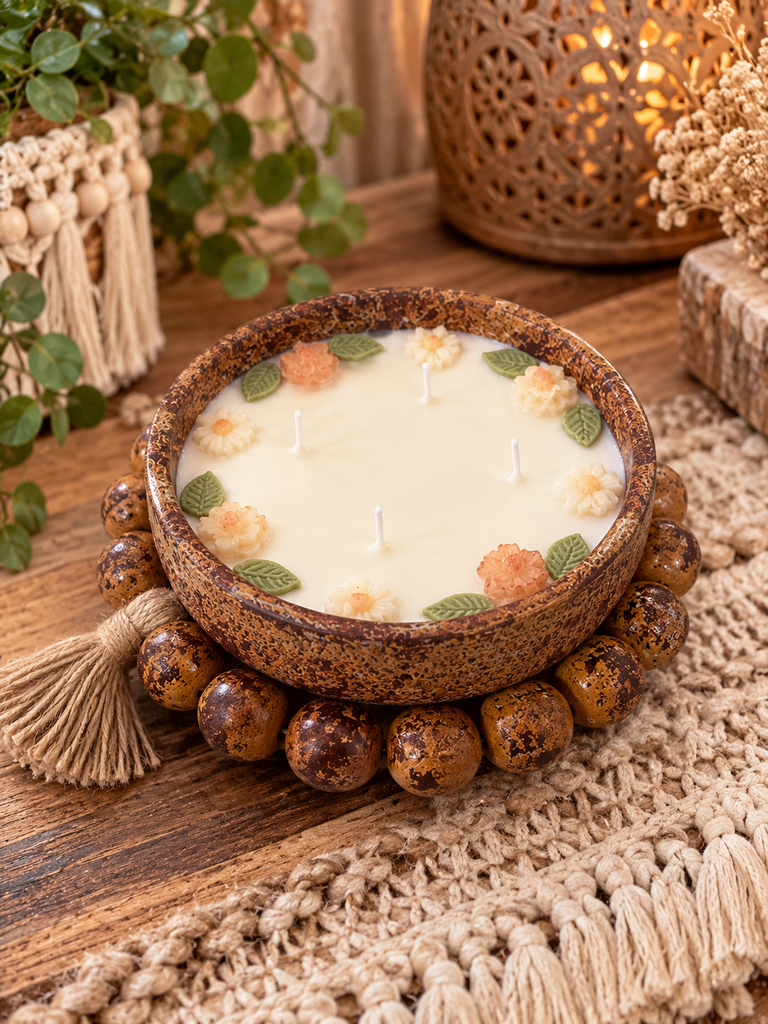 16oz Pottery Soy Candle w/ Flower Wax Embeds - Terracotta