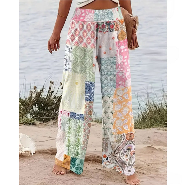 Bohemian Patchwork Wide Leg Pants - Multi