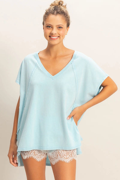 Oversized Mineral Washed Top - Blue