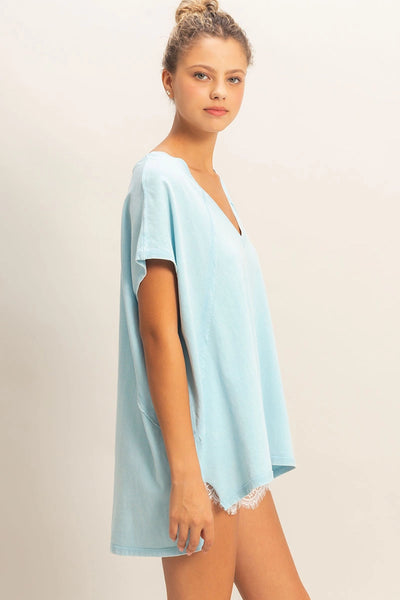 Oversized Mineral Washed Top - Blue