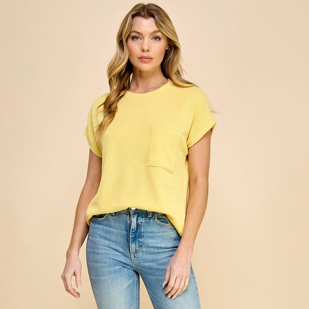 Ribbed Top w/ Pockets - Yellow