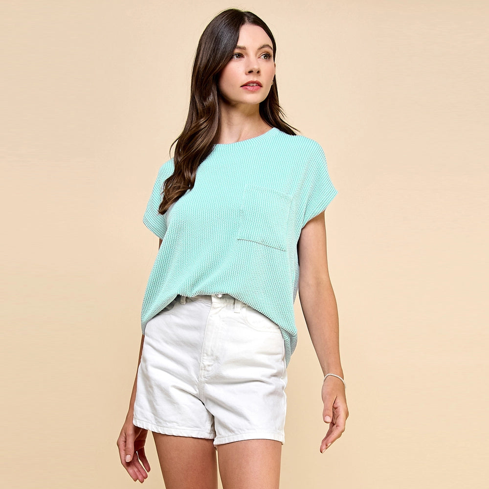 Ribbed Top w/ Pockets - Mint