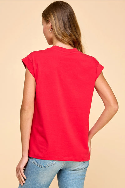 Rolled Sleeve Top - Red