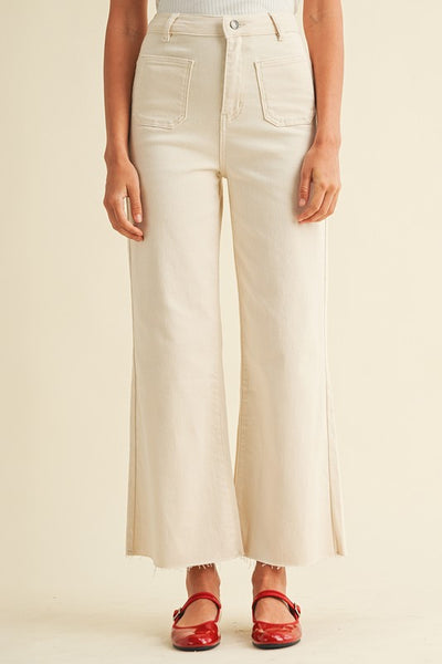 Front Pockets Wide Leg Jeans - Oatmeal
