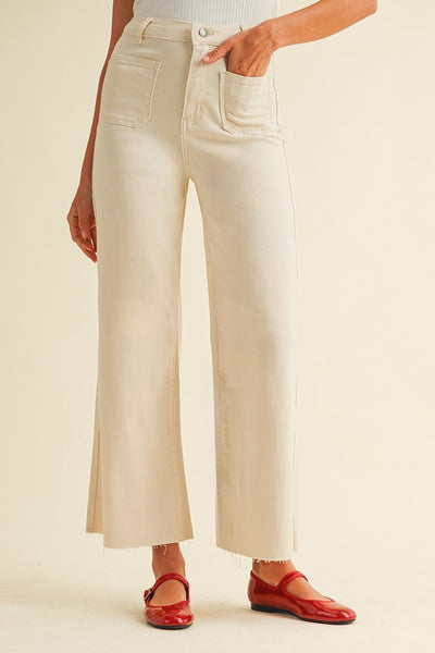 Front Pockets Wide Leg Jeans - Oatmeal