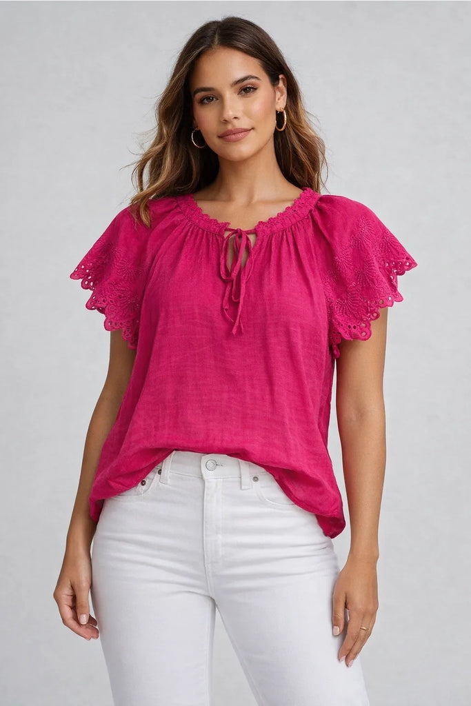 Tie Front Blouse - Fuchsia
