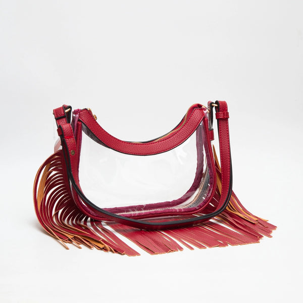 Fringed Transparent Shoulder Bag - Red