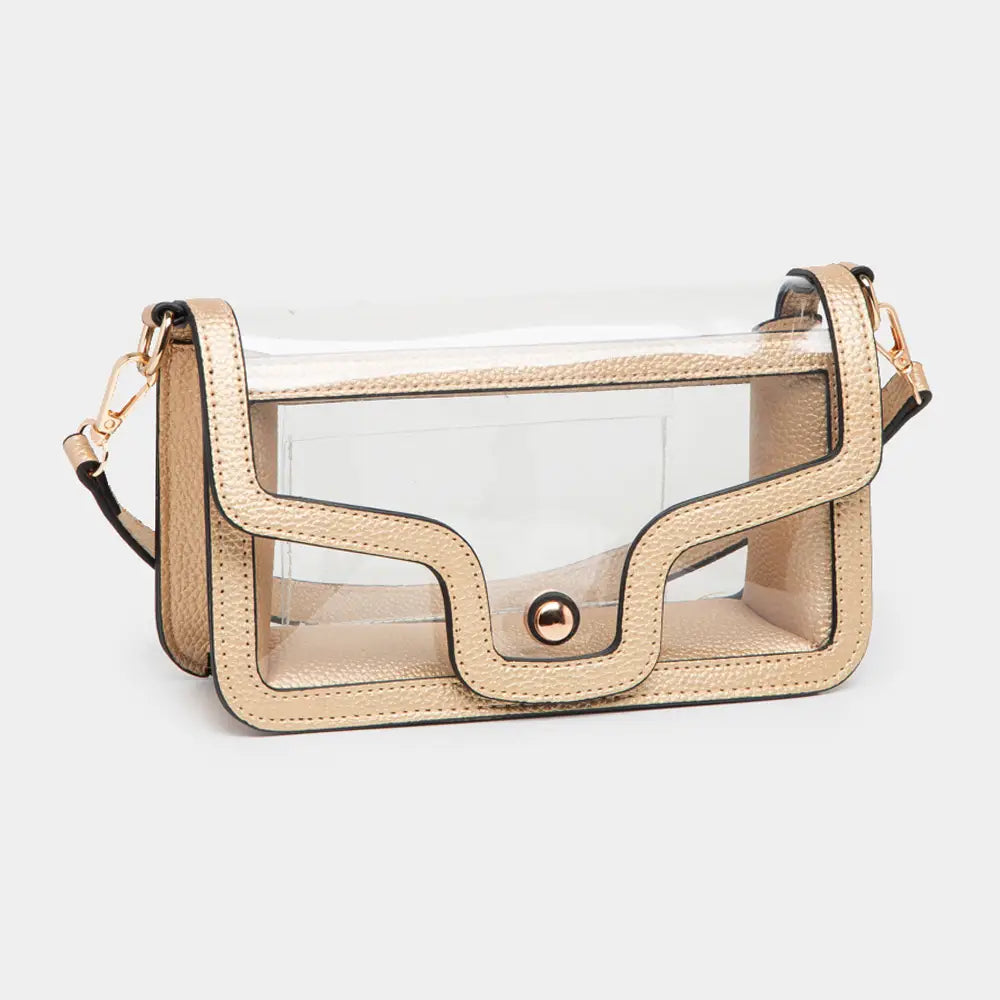 Transparent Rectangle Shoulder Bag - Gold