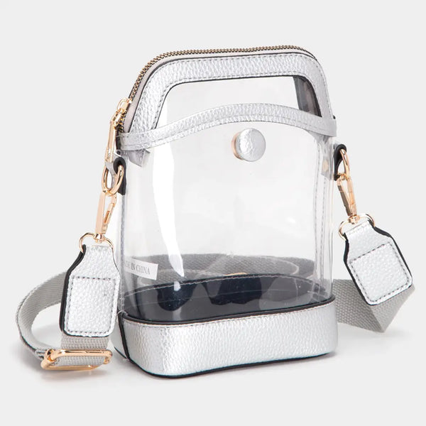 Faux Leather Transparent Crossbody Bag - Silver