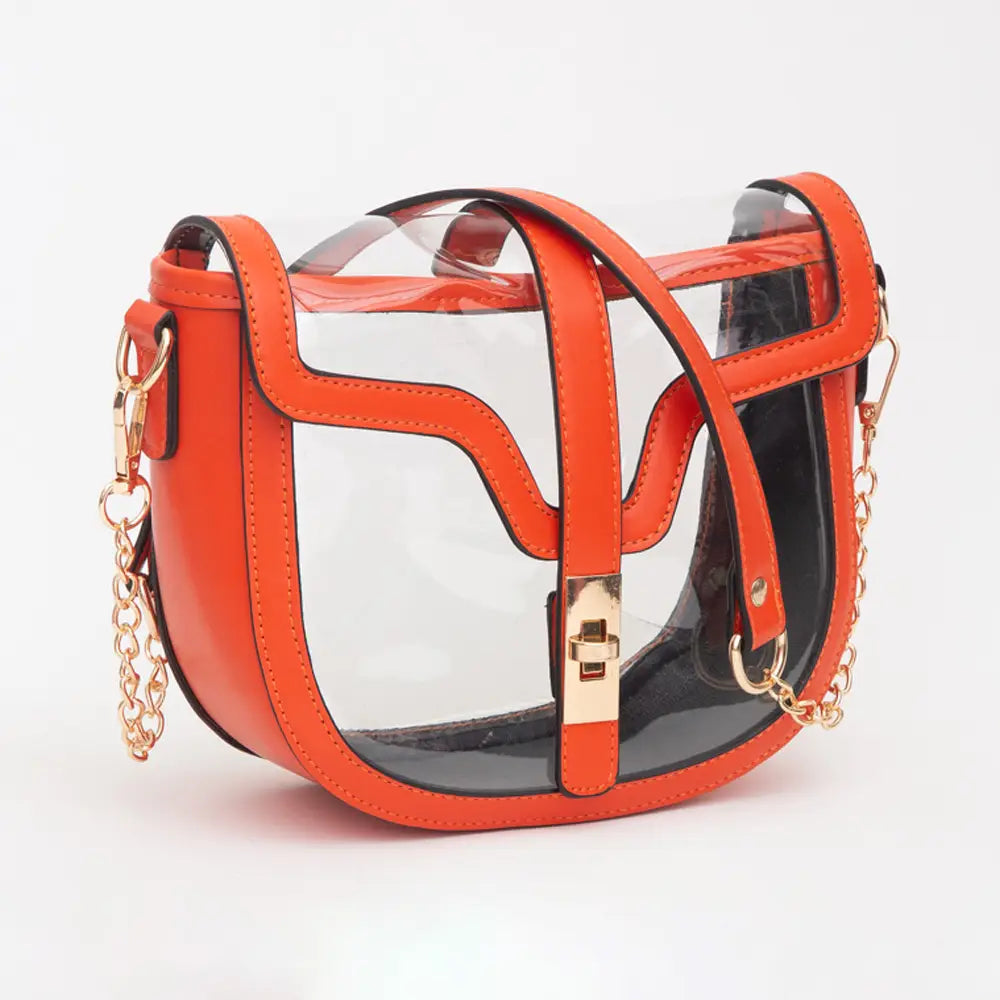 Clear Transparent Saddle Bag - Orange
