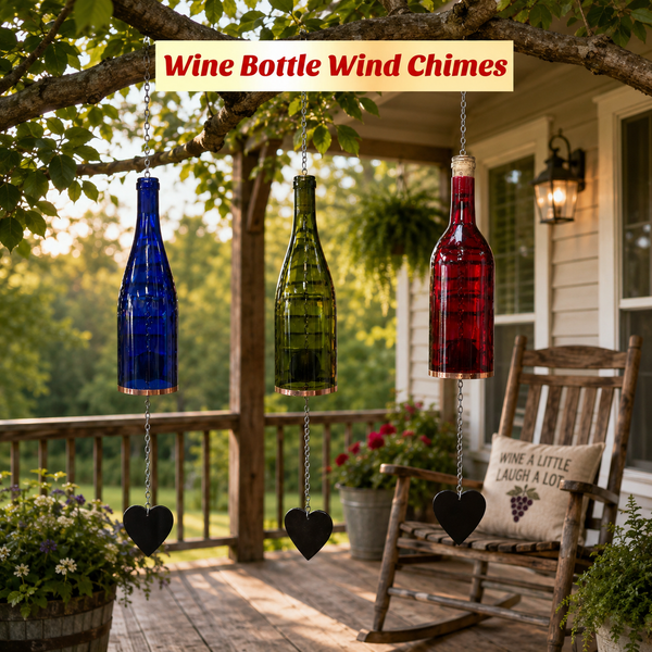 Wine Bottle Wind Chimes - Cobalt Blue