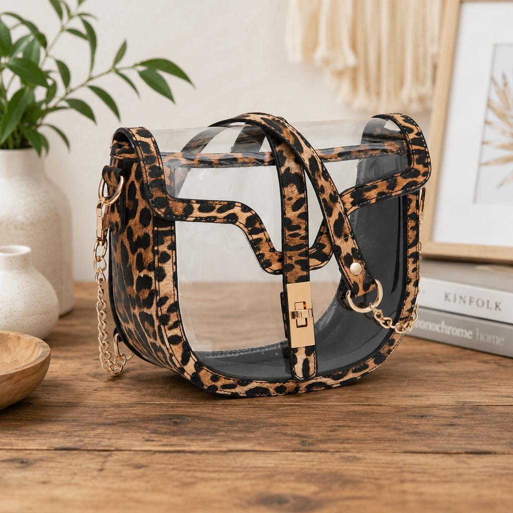 Clear Transparent Saddle Bag - Leopard