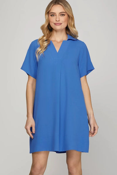 Collard Dress w/ Pockets - Cobalt Blue