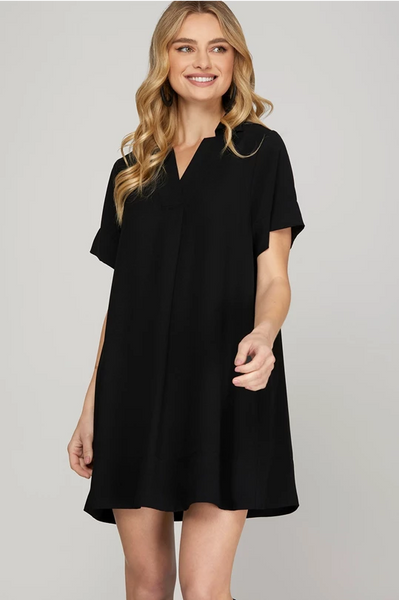Collard Dress w/ Pockets -Black