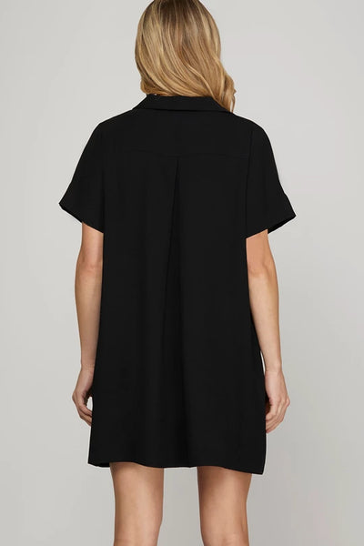 Collard Dress w/ Pockets -Black