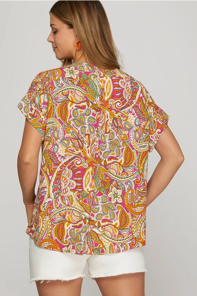 Drop Shoulder Printed Top - Pink