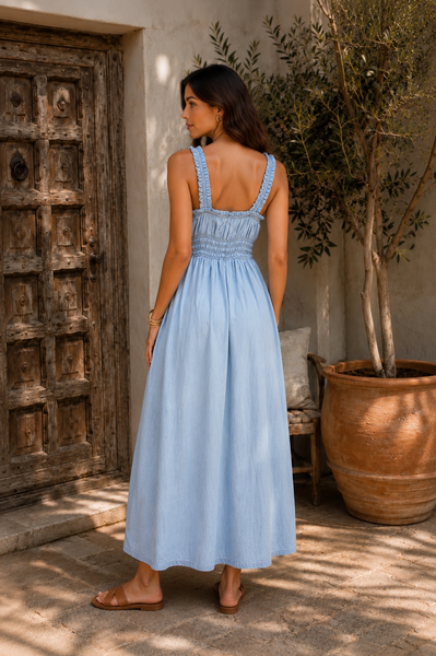 Chambray Denim Midi Dress - Light Denim