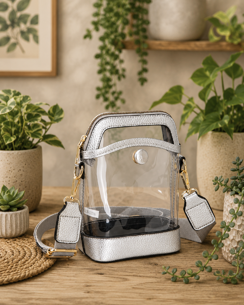 Faux Leather Transparent Crossbody Bag - Silver
