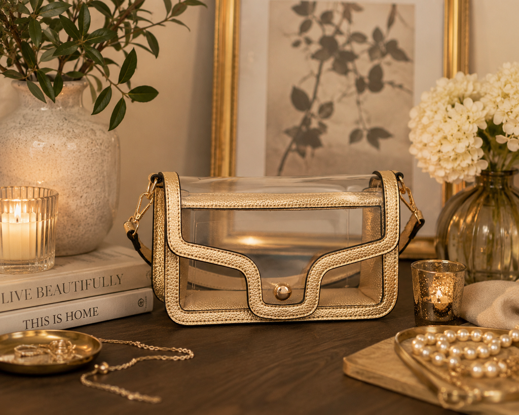 Transparent Rectangle Shoulder Bag - Gold