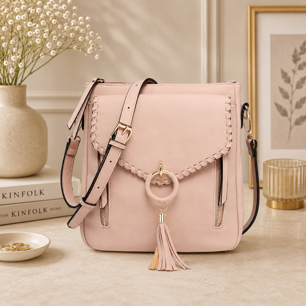 Whipstitch Trim Crossbody w/ Tassel - Mauve