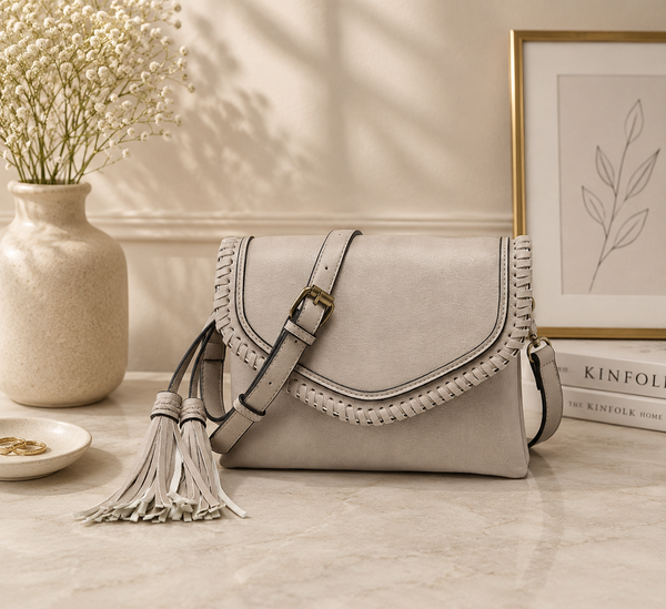 Flap over Crossbody w/ Whipstitch - Parchment