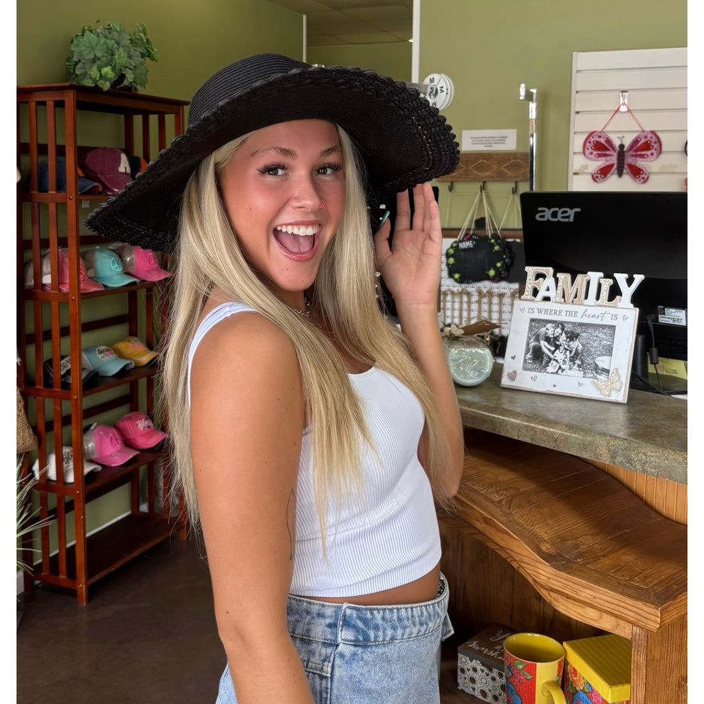 Scalloped Edge Sun Hat - Black