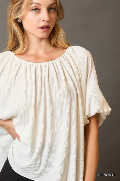 Scoop Neck Top w/ Balloon Sleeves - Off White