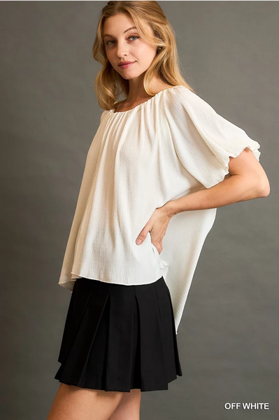 Scoop Neck Top w/ Balloon Sleeves - Off White