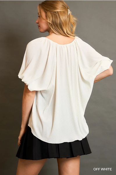 Scoop Neck Top w/ Balloon Sleeves - Off White