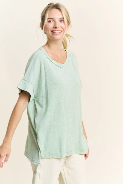 Scooped Neck Slub Top - Light Sage